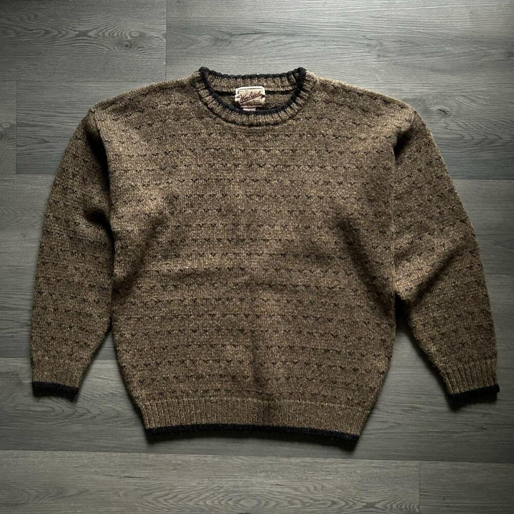Vintage 80s Woolrich Handframed Crewneck Sweater, Brown Pattern Size Large